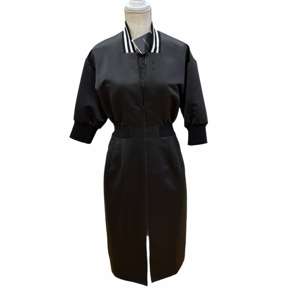 MO&Co. NWT Black Varsity Midi Dress Tiger Graphic Dare To Be Zip Front Size M - Picture 2 of 14